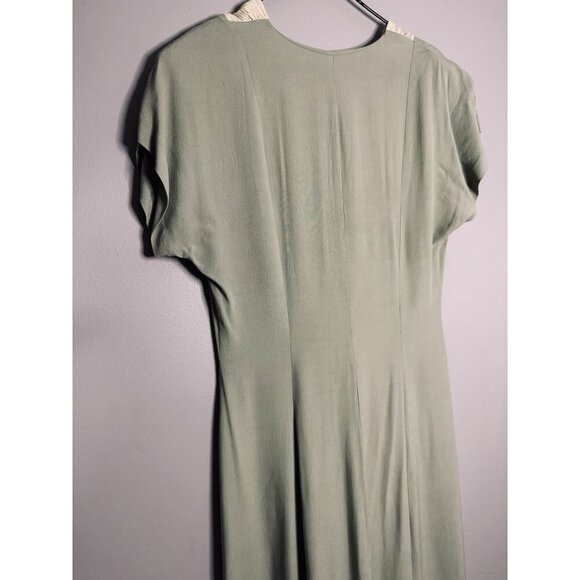 VTG Express Maxi Dress Womens Size 5/6 Sage Green Short Sleeve Tie Front Ballet - Picture 5 of 5